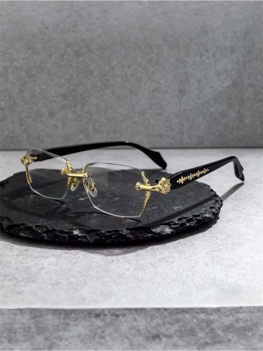 Black and Gold Rimless Men's Eyewear - Designer Style